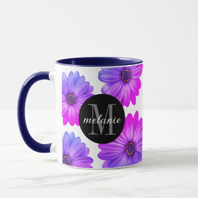 Mug Violet Fuchsia Daisy Ajouter votre nom et initial (Gauche)