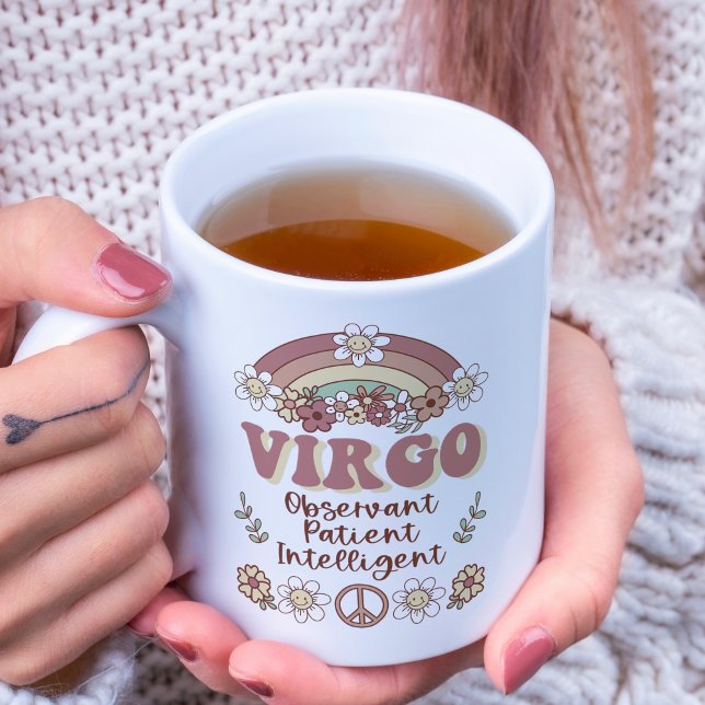 Mug Virgo Zodiac Super Retro Floral Arc-en-ciel (Créateur téléchargé)
