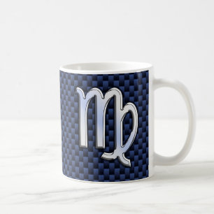 Mug Virgo Zodiac sur Navy Blue Carbon Fibre Style d'im