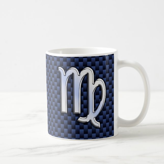 Mug Virgo Zodiac sur Navy Blue Carbon Fibre Style d'im (Droite)