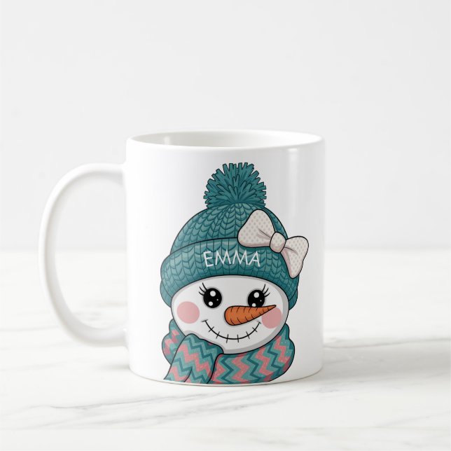 Mug Visage de bonhomme de neige heureux Nom Nœud de No (Gauche)