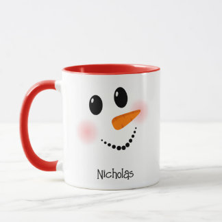 Mug Visage de Bonhomme de Neige Heureux Rouge Nom Pers