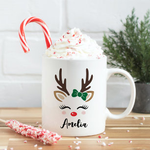 Mug Visage de Renne Féminin Personnalisé Noël