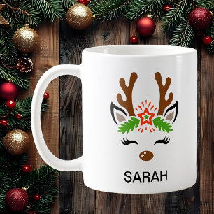 Mug Visage de Renne Mignon Nom Personnalisé Fêtes