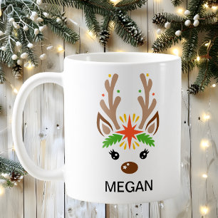 Mug Visage de Renne Nom Personnalisé Fêtes