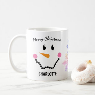 Mug Visage de Snowman mignon, Snowflakes, Joyeux Noël