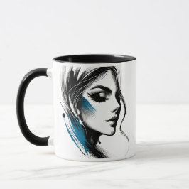 Mug Visage d'une femme en noir et bleu.