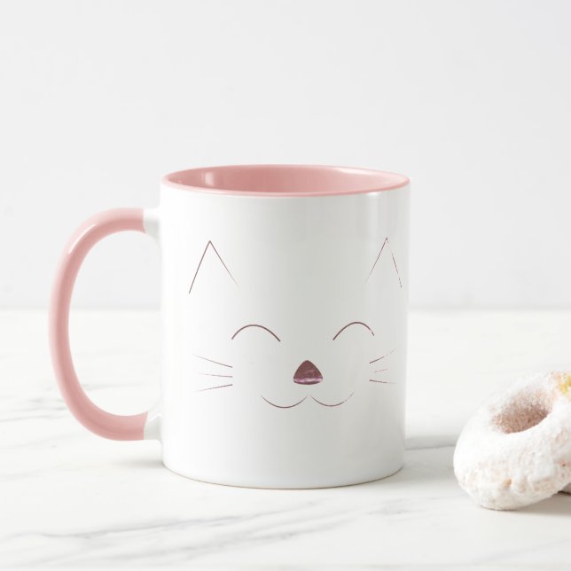 Mug Visage mignon de chat - rose (Avec donut)