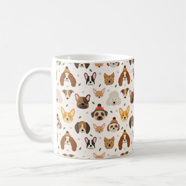 Mug Visages de chiens en hiver Casquette Motif de vaca (Gauche)