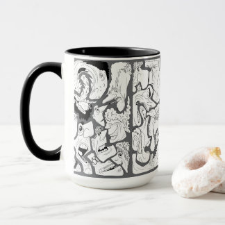 Mug Visages dessin au trait gris foncé