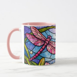 Mug Vitrail Lys et Libellules Rose