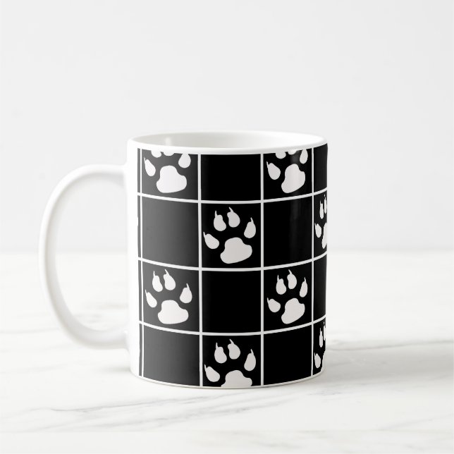 Mug Vitre blanche noire Cute Paw Plaid (Gauche)