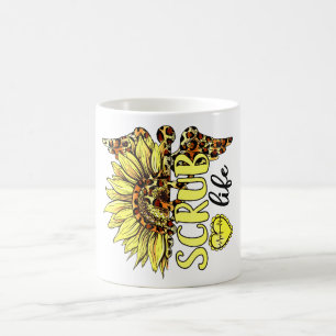 Mug Vivre La Vie Scrub Infirmière Tournesol Léopard Nu