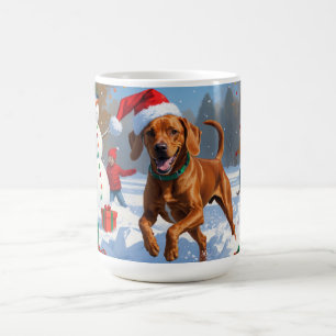 Mug Vizsla courant dans la neige avec un chapeau de No