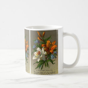 Mug Vœux d'anniversaire vintage avec fleurs de lys