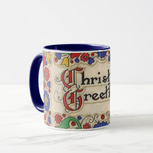 Mug Voeux de Noël Vintage avec bordure décorative