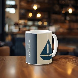 Mug voilier de marine avec Nom de famille/bateau et es