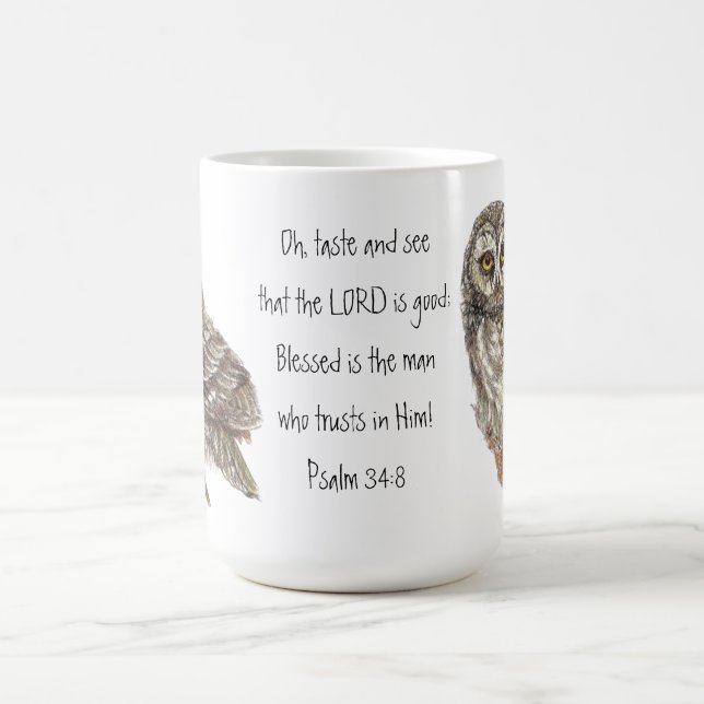 Mug Voir le Seigneur est bonne aquarelle Chouette Psau (Centre)