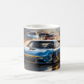 Mug Voiture Blue Race avec le Soleil Rising