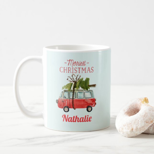 Mug voiture d'aquarelle de noël la plus joyeuse (Avec donut)