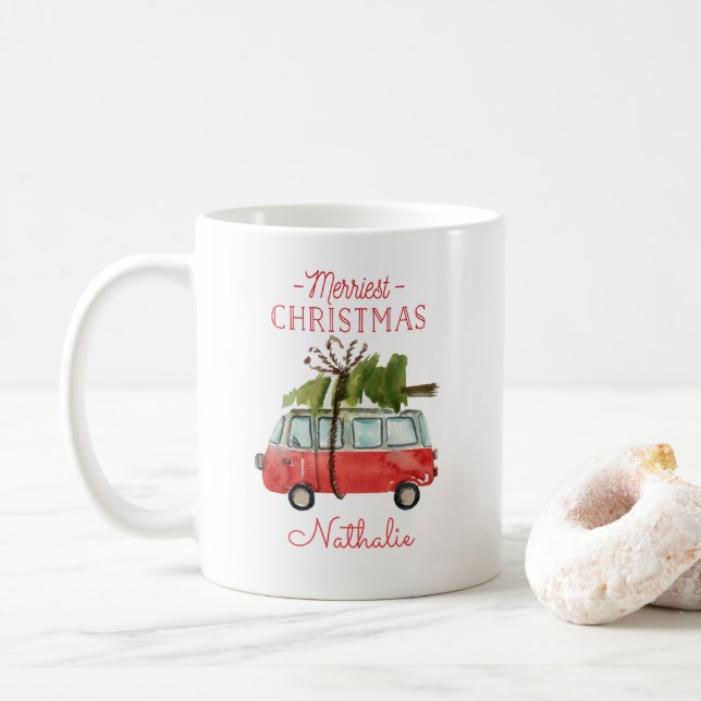 Mug voiture d'aquarelle de noël la plus joyeuse (Avec donut)