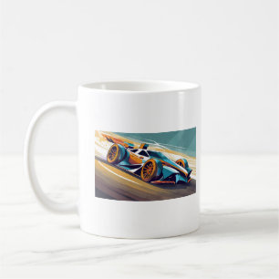 Mug Voiture de course bleue et orange sur piste