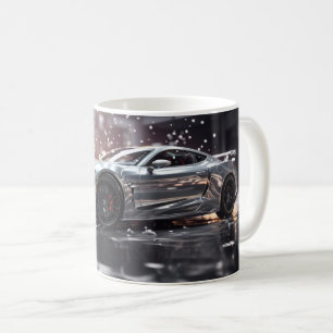 Mug Voiture de sport rapide argentée en dérive