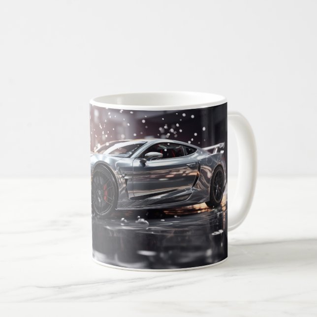 Mug Voiture de sport rapide argentée en dérive (Devant droit)