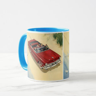Mug Voiture décapotable rouge sur la plage avec un thè
