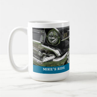Mug Voiture noire Chevy 1957, Nom/Message, Votre Photo