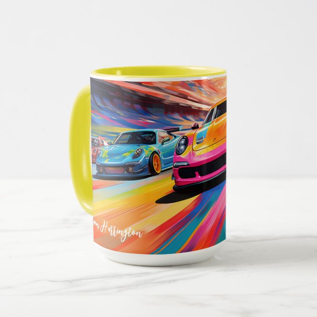 Mug Voitures de course de nom personnalisé (Devant gauche)