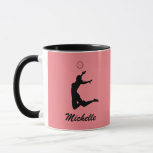 Mug Volley-ball personnalisé noir et rose