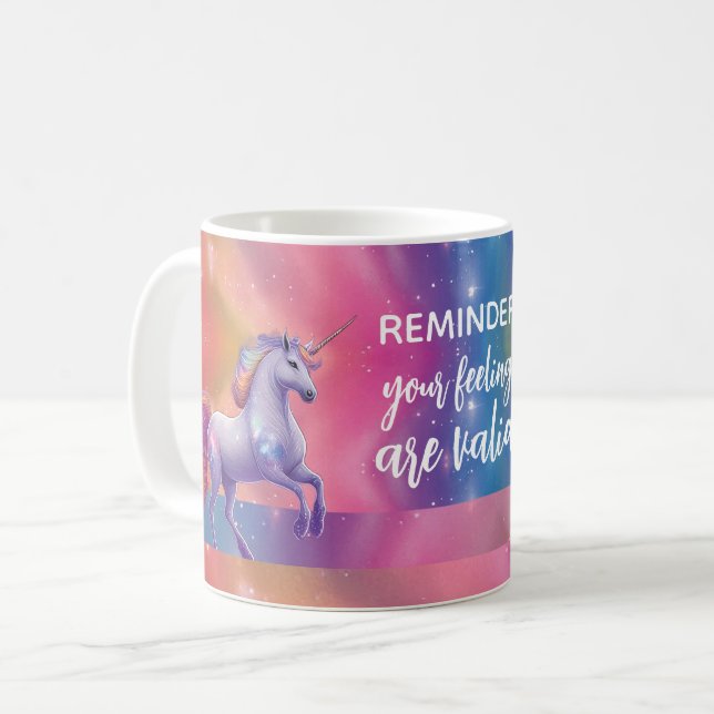 Mug Vos sentiments sont valides Rainbow Unicorn (Devant gauche)