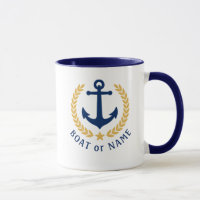 Votre bateau ou nom Ancre Gold Style Laurel Blue