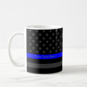 Mug Votre drapeau noir mince de Blue Line USA des