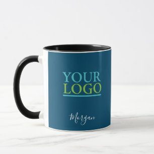 Mug Votre logo/Art/Photo, Nom Script blanc, Ocean Blue