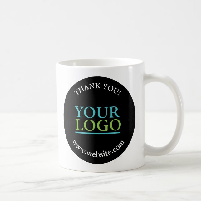 Mug Votre logo, Merci, nom et site web, Cercle noir (Droite)
