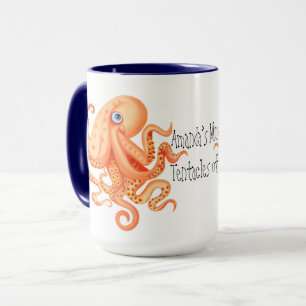 Mug Votre nom tentacules de pieuvre orange mignonne