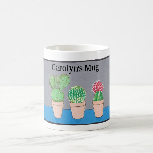 Mug Votre nom, trois cactus, mignonette (Centre)