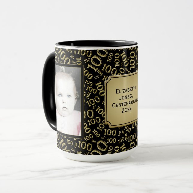 Mug Votre photo 100e anniversaire Motif du numéro d'or (Devant gauche)