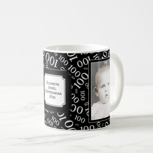 Mug Votre photo 100e anniversaire Motif du numéro noir (Devant droit)