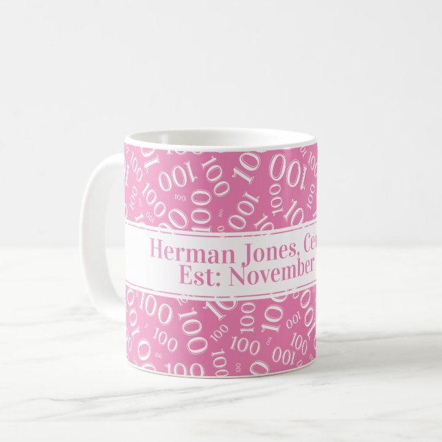 Mug Votre texte : 100e anniversaire Numéro Motif rose (Devant gauche)