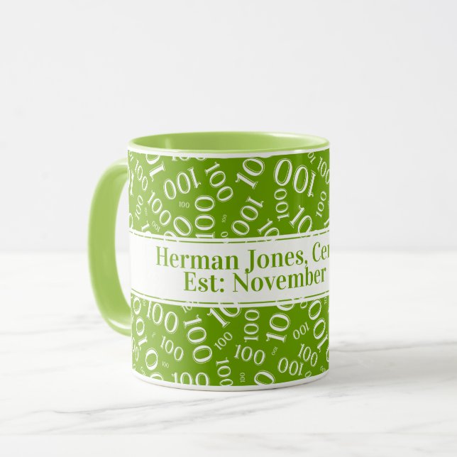 Mug Votre texte : 100e anniversaire Numéro Motif Vert (Devant gauche)