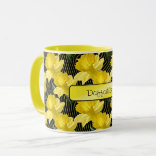 Mug 'Votre texte : Jaune Daffodils Motif photo florale