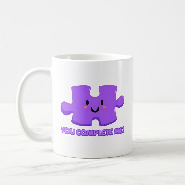 Mug Vous Me Complétez ! Caricature du puzzle mignon (Gauche)