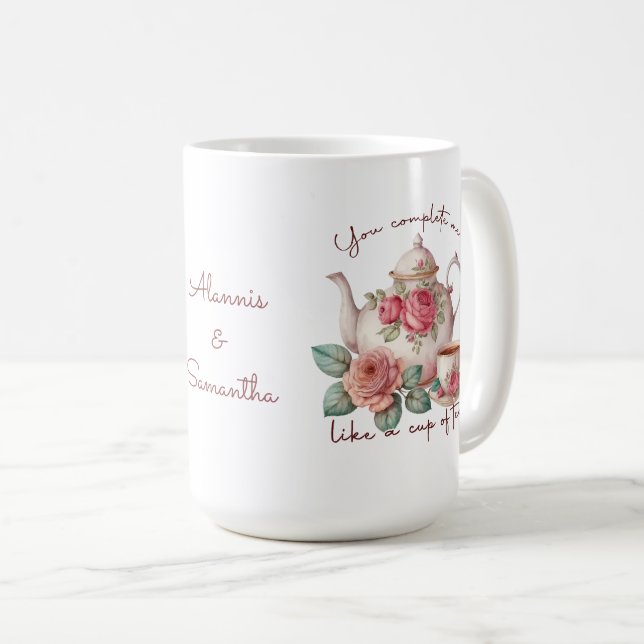 Mug Vous Me Complétez De Beaux Roses Peach (Devant droit)