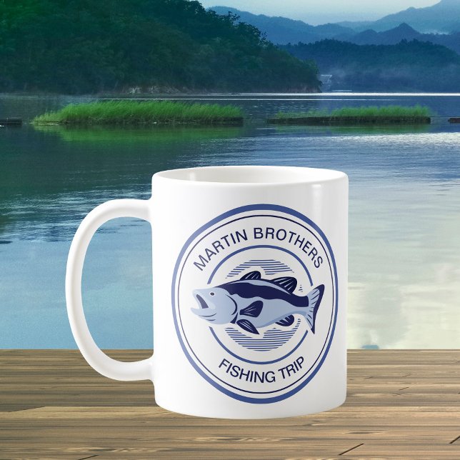 Mug Voyage de pêche en famille sur mesure Basse bleue  (Créateur téléchargé)
