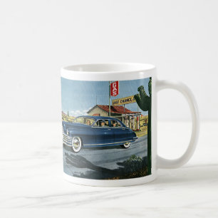 Mug Voyage en famille à l'ancienne, station-service de