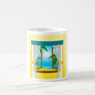 Mug Vue de la plage ensoleillée à travers une fenêtre 