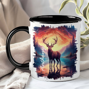 Mug Wapiti au reflet du lac Sunset Mountain